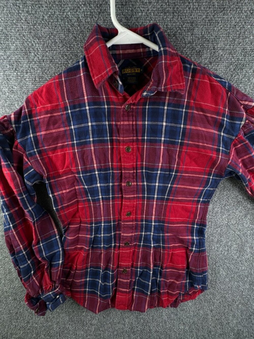Ralph Lauren Rugby Button Up Shirt Women 0 Red Blue Plaid Flannel Long Sleeve
